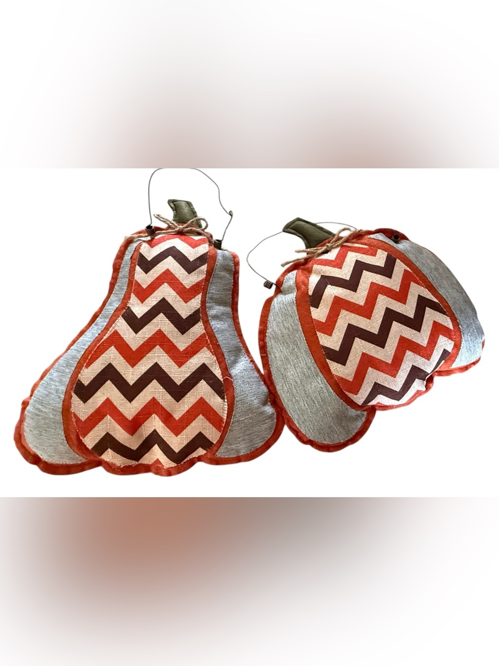 Set of 2 Fabric Pumpkin Wall Hangings Rustic Chevron Fall Decor